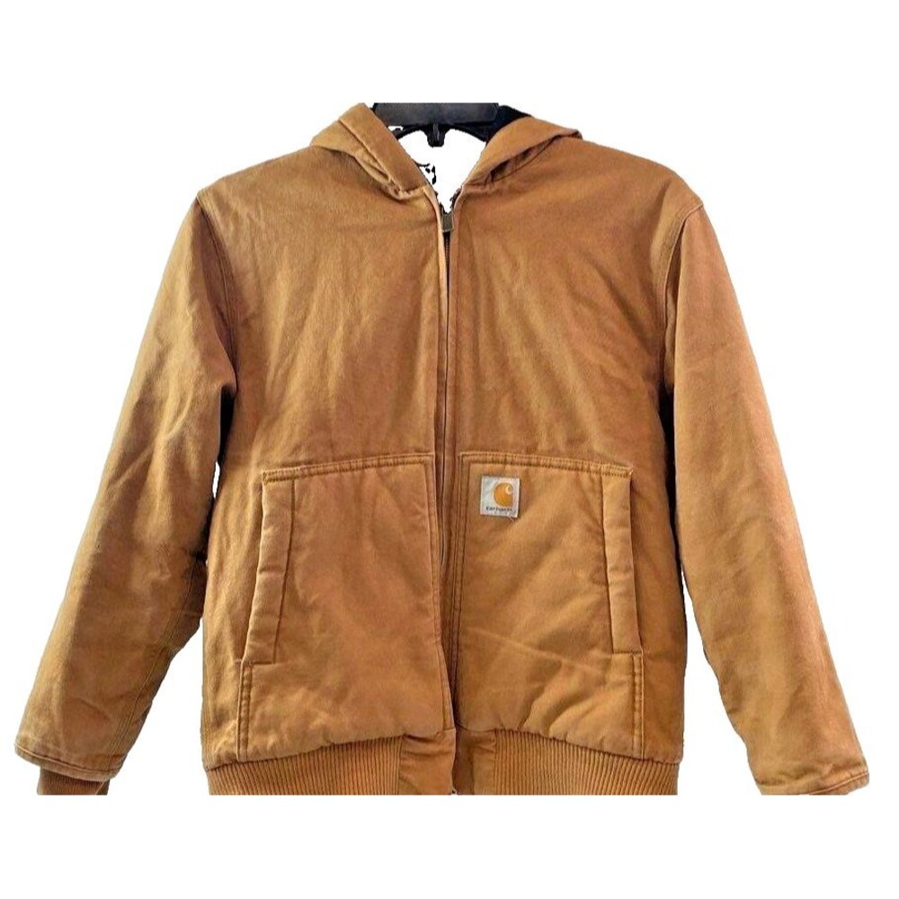 Carhartt Youth Boys Active Jacket Quilted Flannel Lined Brown Medium 10